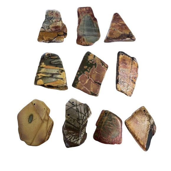 10 Pieces - Large natural Jasper Drilled Stones for Pendant - Picture 1 of 9